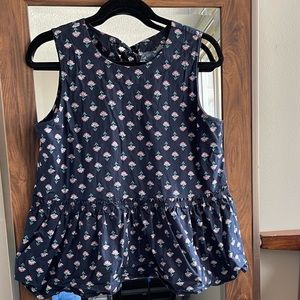 Navy floral peplum bow tie back blouse